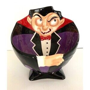 Halloween Ceramic DRACULA 10" Candy Chip Bowl *Chip See Photos.